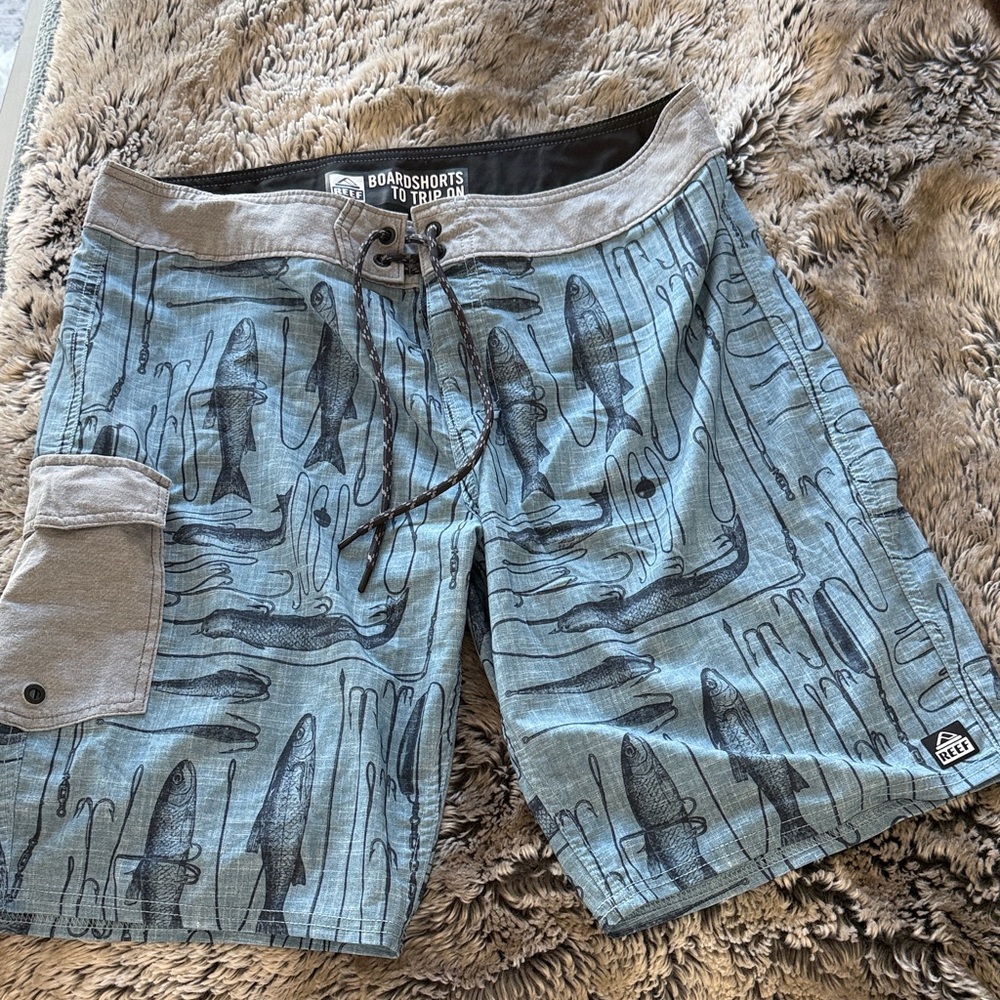 Reef Blue Shark Pattern Board Shorts